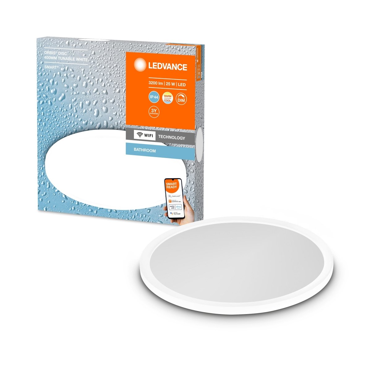 Lampa sufitowa LED WiFi ORBIS DISC 25W, SMART, do łazienki, okrągła, IP44, regulowana biel, 400 mm - Poland LEDVANCE e-shop 4058075573611