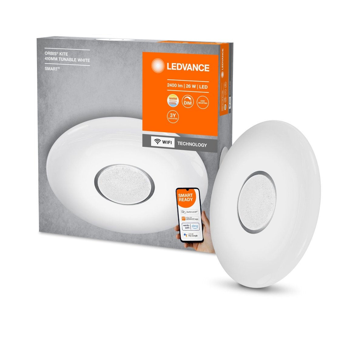 Lampa sufitowa LED WiFi ORBIS KITE WHITE TW 26W, SMART, okrągła, ściemnialna, regulowana biel, 410x410 mm - Poland LEDVANCE e-shop 4058075486324