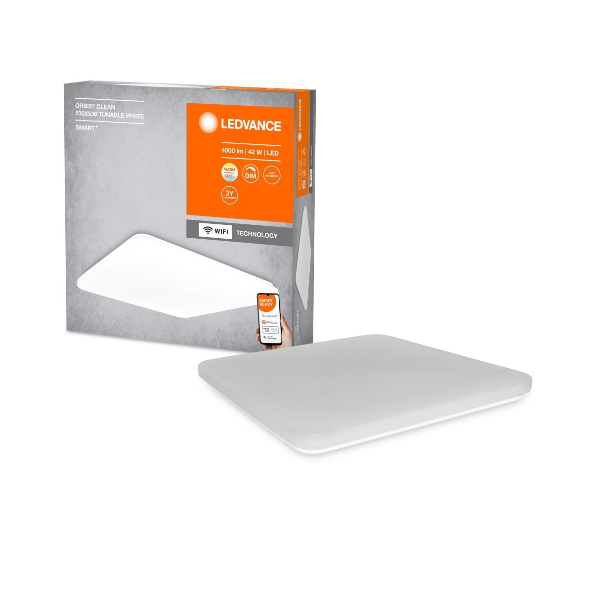 Lampa sufitowa LED WiFi ORBIS MAGNET WHITE 42W, SMART, kwadratowa, ściemnialna, regulowana biel, biały, 450x450 mm - Poland LEDVANCE e-shop 4058075572614