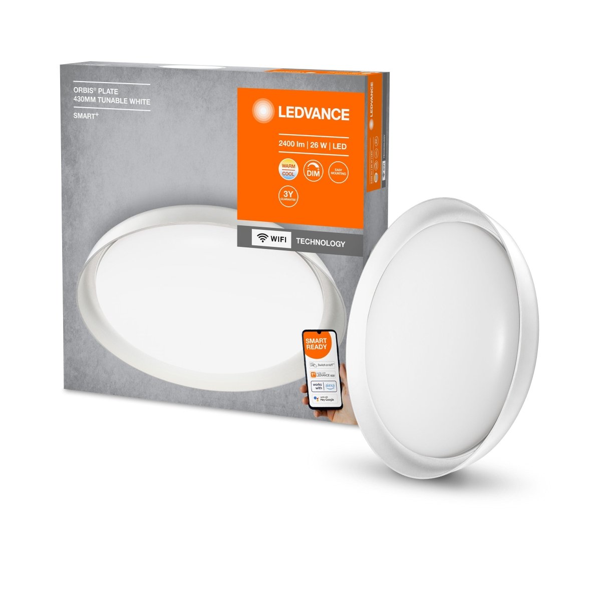 Lampa sufitowa LED WiFi Orbis Plate White 26W, SMART, okrągła, ściemnialna, regulowana biel, 430x430 mm - Poland LEDVANCE e-shop 4058075486447