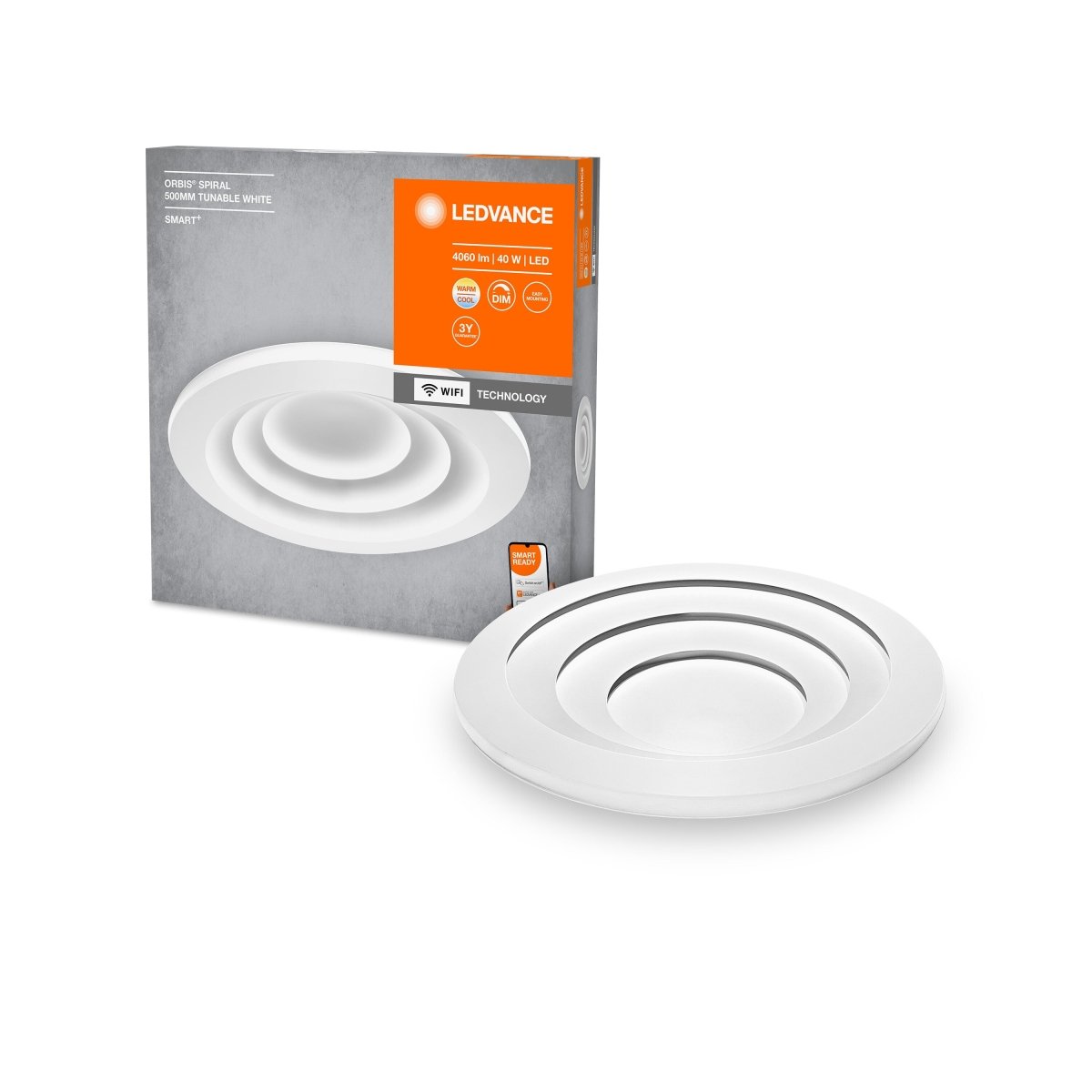 Lampa sufitowa LED WiFi ORBIS SPIRAL WHITE 40W, SMART, okrągła, regulowana biel, 500 mm - Poland LEDVANCE e-shop 4058075486607