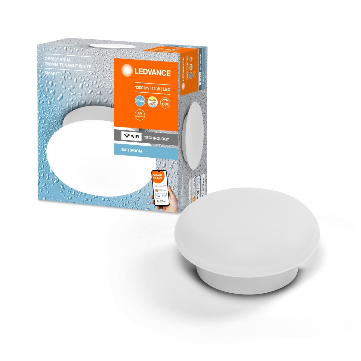 Lampa sufitowa LED WiFi ORBIS WALL AQUA ROUND 12W, SMART, do łazienki, okrągła, IP44, regulowana biel, 200 mm - Poland LEDVANCE e-shop 4058075574410