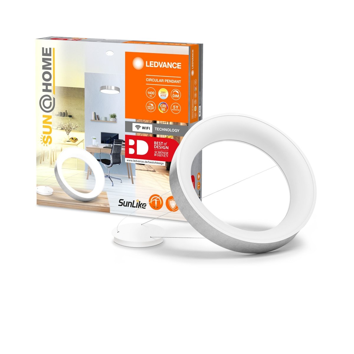 Lampa wewnętrzna sufitowa LED WiFi 18,5W, SMART, Sun@Home Circular Pendant Silver, regulowana biel. - Poland LEDVANCE e-shop 4058075762749