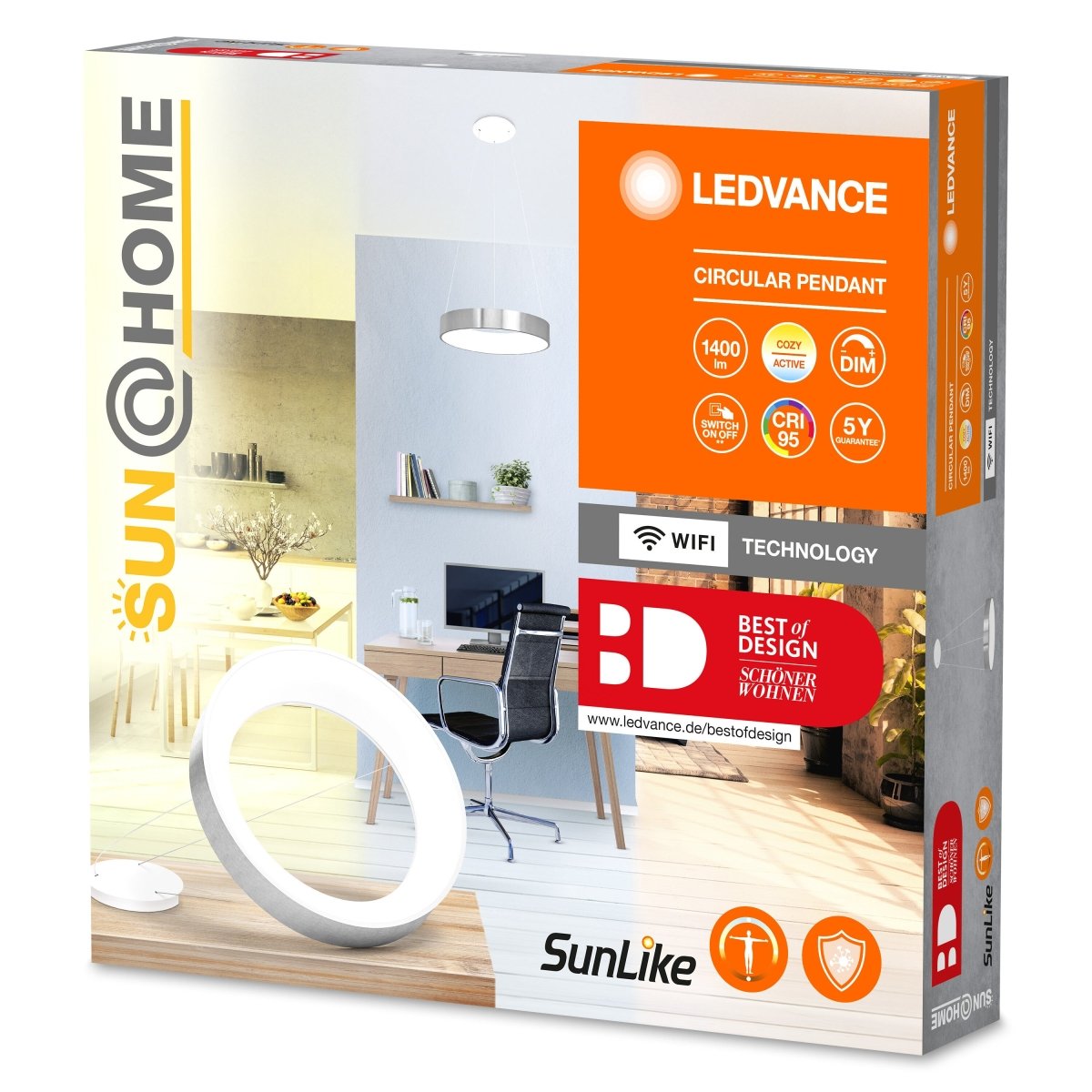Lampa wewnętrzna sufitowa LED WiFi 18,5W, SMART, Sun@Home Circular Pendant Silver, regulowana biel. - Poland LEDVANCE e-shop 4058075762749