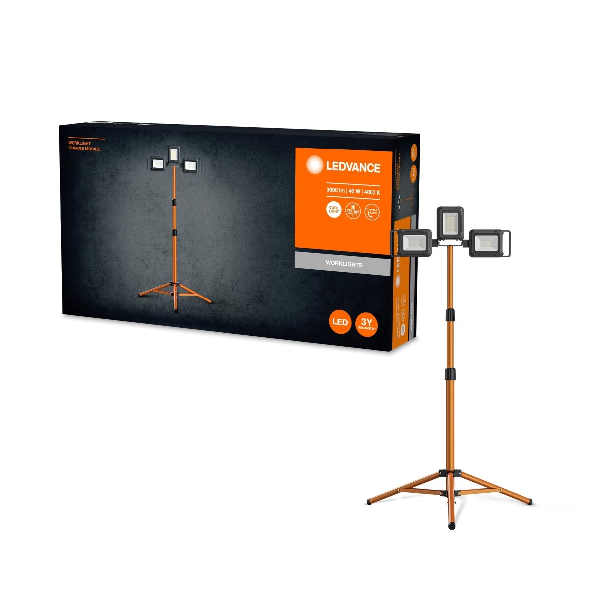 Naświetlacz LED WORKLIGHT BATTERY TRIPOD 40W, przenośny, zasilanie bateryjne, ładowanie USB, barwa neutralna - Poland LEDVANCE e-shop 4058075576575