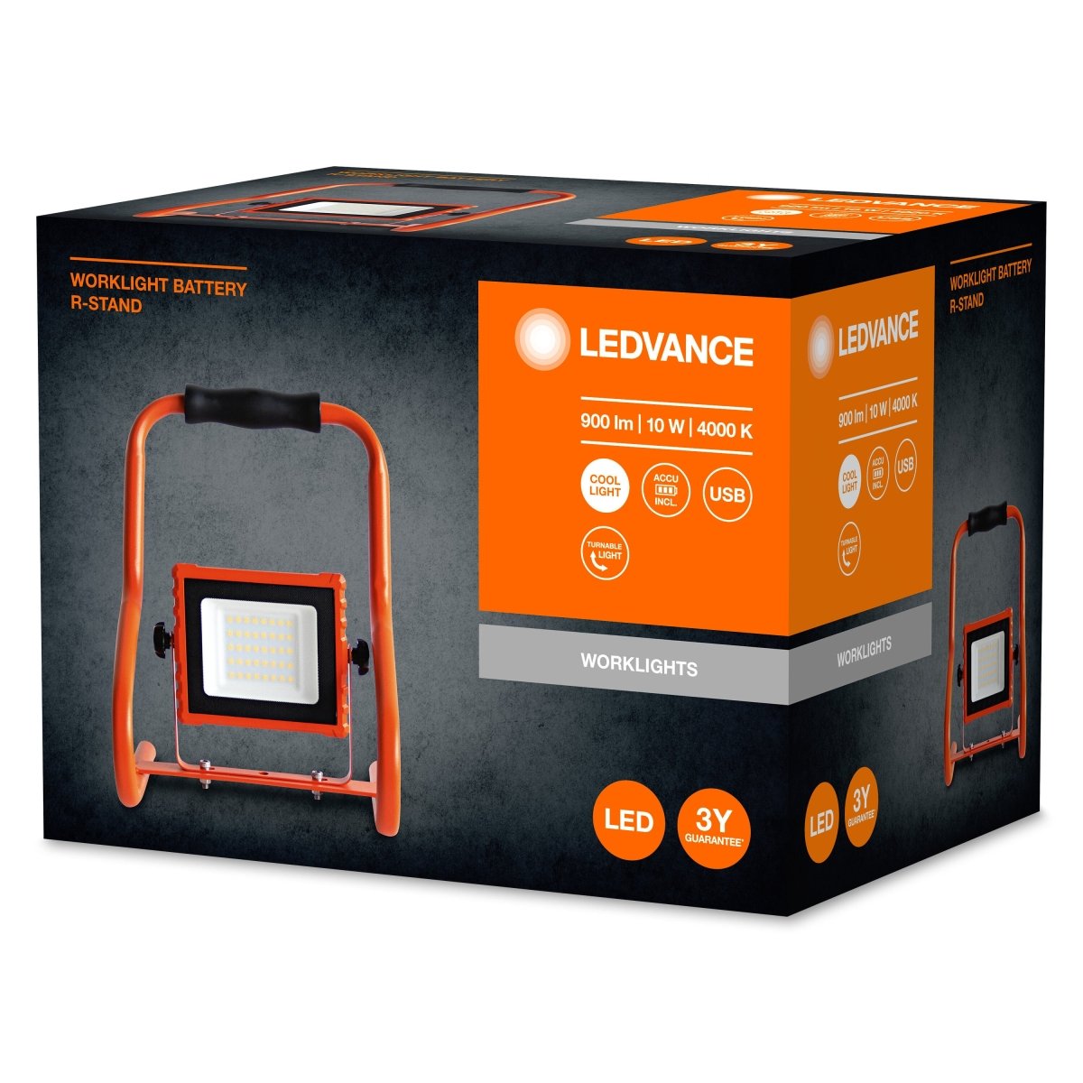 Naświetlacz LED WORKLIGHTS BATTERY STAND 10W, przenośny, zasilanie bateryjne, ładowanie USB, barwa neutralna - Poland LEDVANCE e-shop 4058075576476