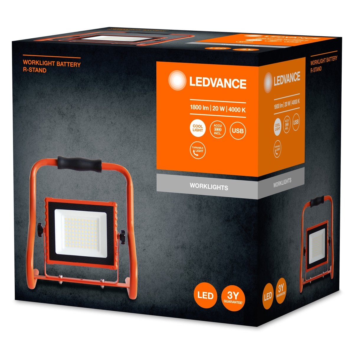 Naświetlacz LED WORKLIGHTS BATTERY STAND 20W, przenośny, zasilanie bateryjne, ładowanie USB, barwa neutralna - Poland LEDVANCE e-shop 4058075576490