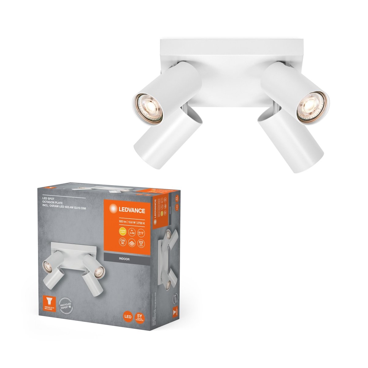 Oprawa LED sufitowa z ściemnialnym reflektorem GU10 13,60W - Poland LEDVANCE e-shop 4058075833258