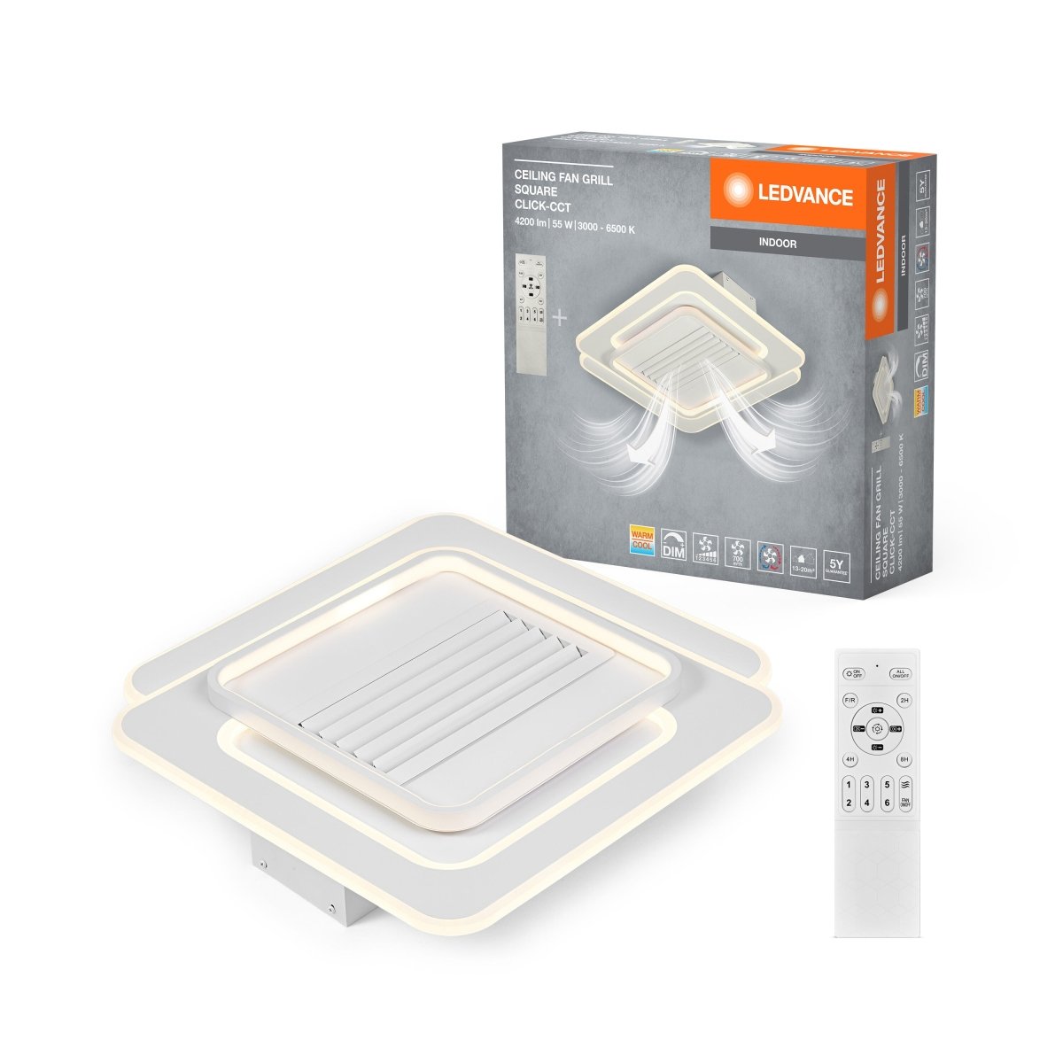 OSRAM Ceiling fan grill kwadrat 55W CCT biały - eshop Ledvance PL 4099854397677