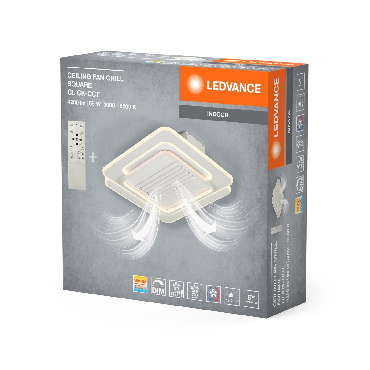 OSRAM Ceiling fan grill kwadrat 55W CCT biały - eshop Ledvance PL 4099854397677