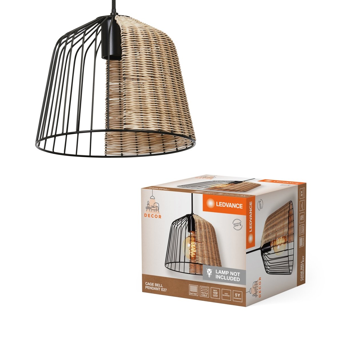 OSRAM Decor Cage Bell Pendant E27 Black - eshop Ledvance PL 4058075838130