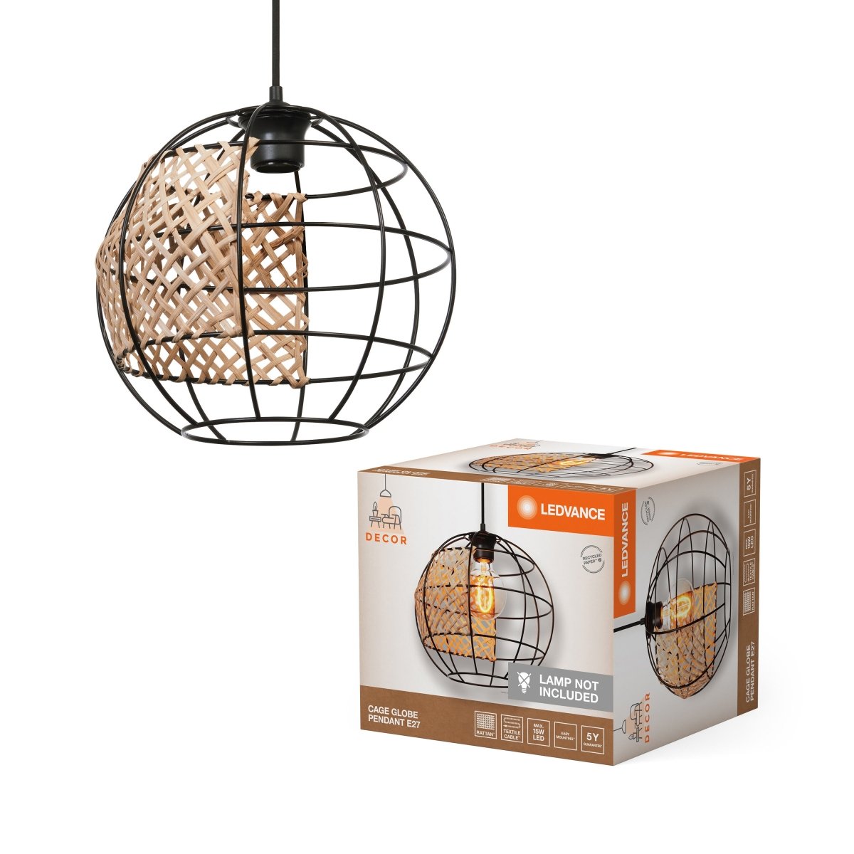 OSRAM Decor Cage Globe Pendant E27 Black - eshop Ledvance PL 4058075838116