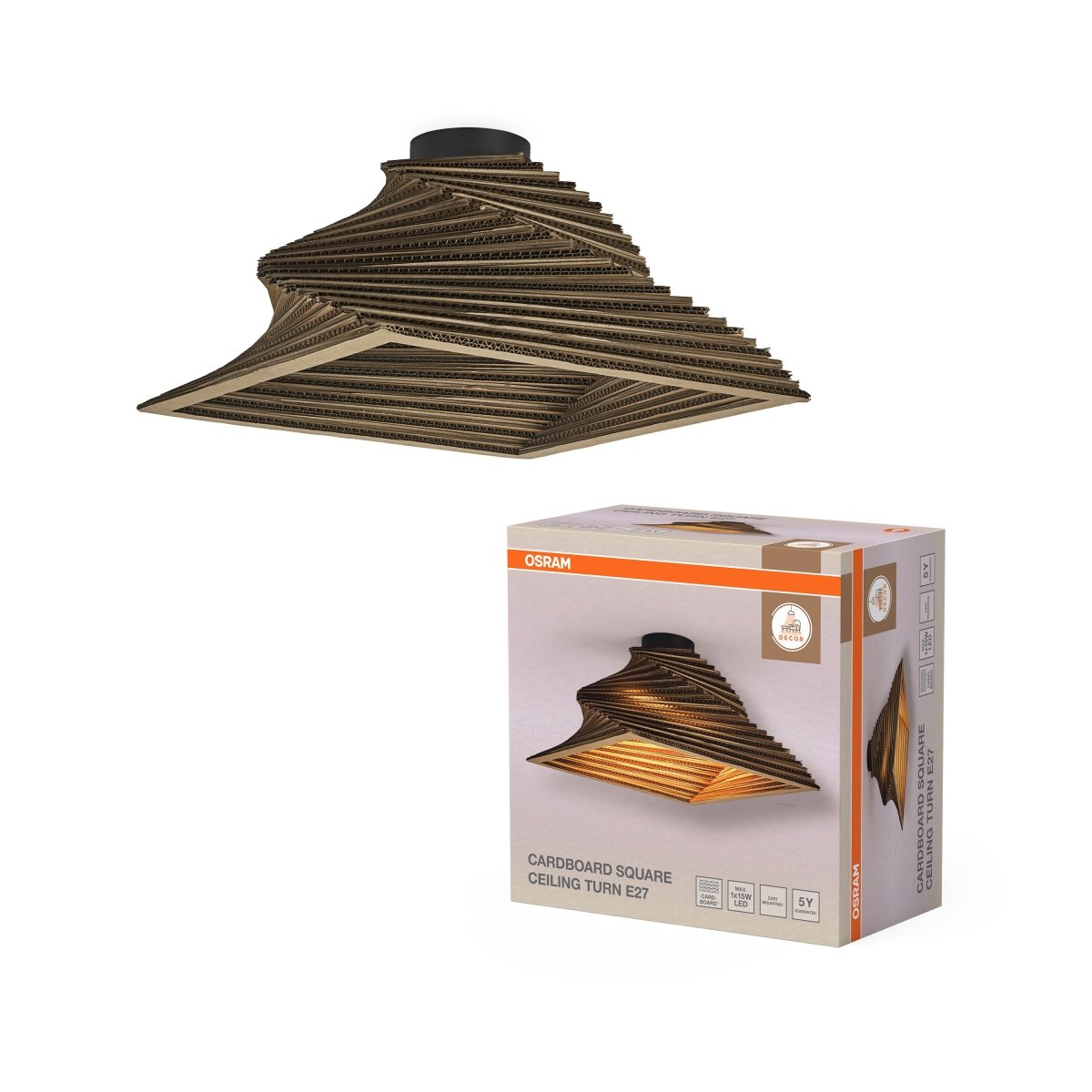 OSRAM Decor Cardboard Square Plafon obrotowy E27 brązowy - eshop Ledvance PL 4099854453359