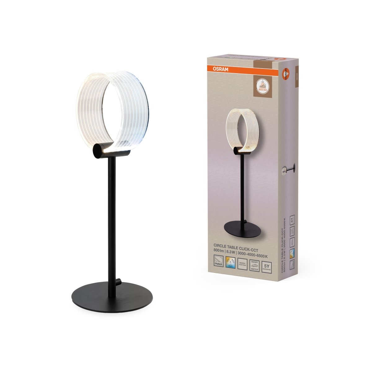OSRAM Decor Circle Lampa stołowa 8.3W Click CCT czarna - eshop Ledvance PL 4058075847347