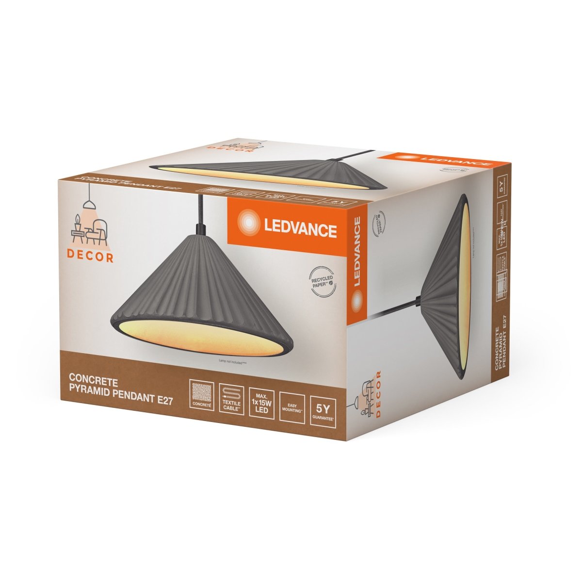 OSRAM Decor Concrete Pyramid Pendant E27 ciemnoszary - eshop Ledvance PL 4058075838369