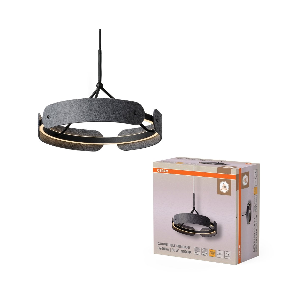 OSRAM Decor Curve Felt Wisząca 33W 830 ciemnoszary - eshop Ledvance PL 4058075847606