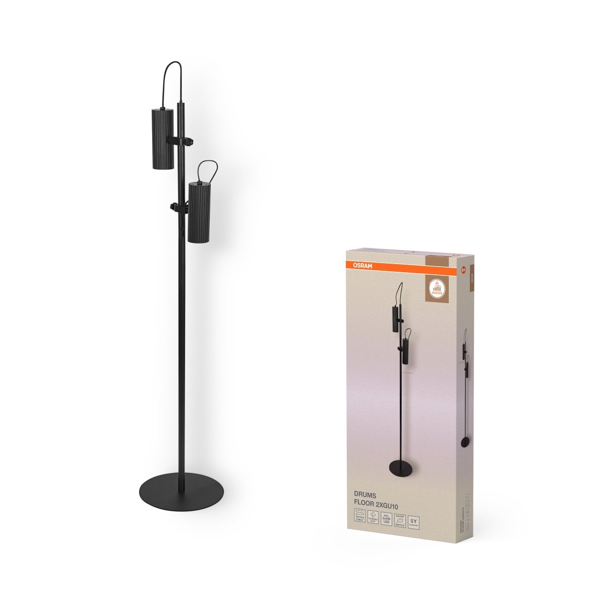 OSRAM Decor Drums Lampa stojąca 2xGU10 czarna - eshop Ledvance PL 4099854454264