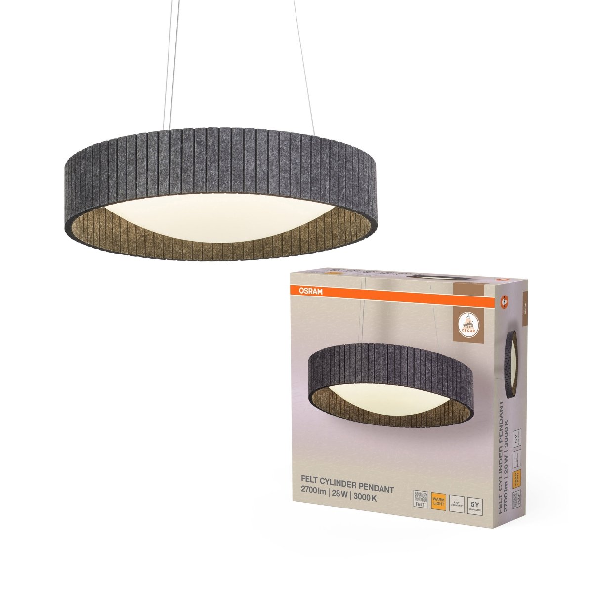 OSRAM Decor Felt Cylinder Wisząca 28 W 830 ciemnoszary - eshop Ledvance PL 4099854459306