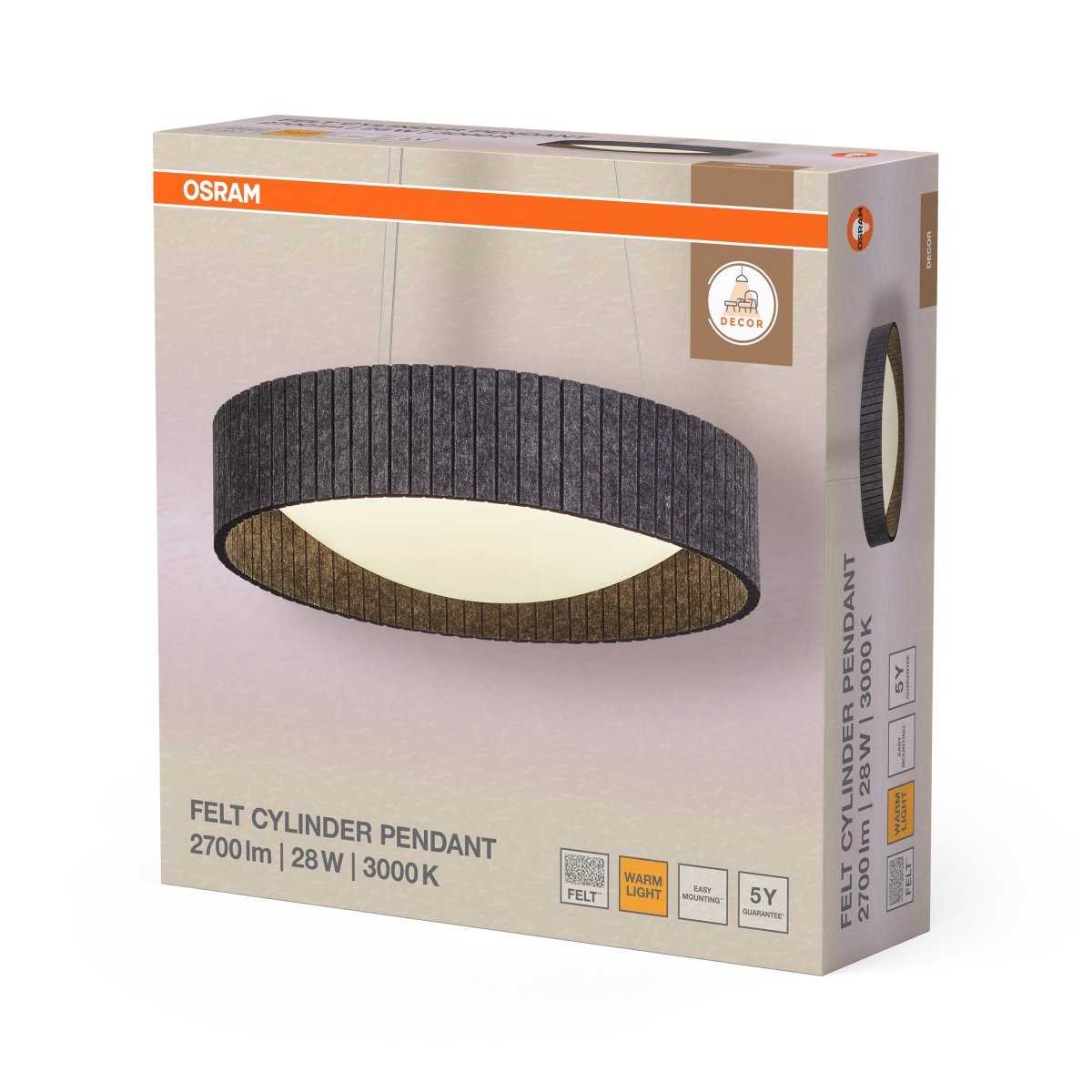 OSRAM Decor Felt Cylinder Wisząca 28 W 830 ciemnoszary - eshop Ledvance PL 4099854459306