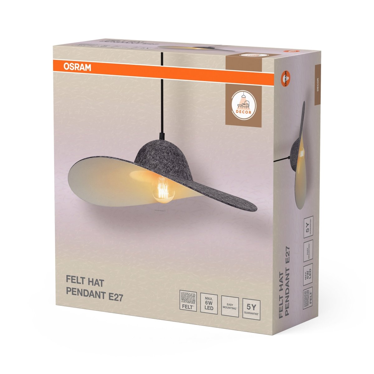 OSRAM Decor Felt Hat Wisząca 1X E27 ciemnoszary - eshop Ledvance PL 4099854459320
