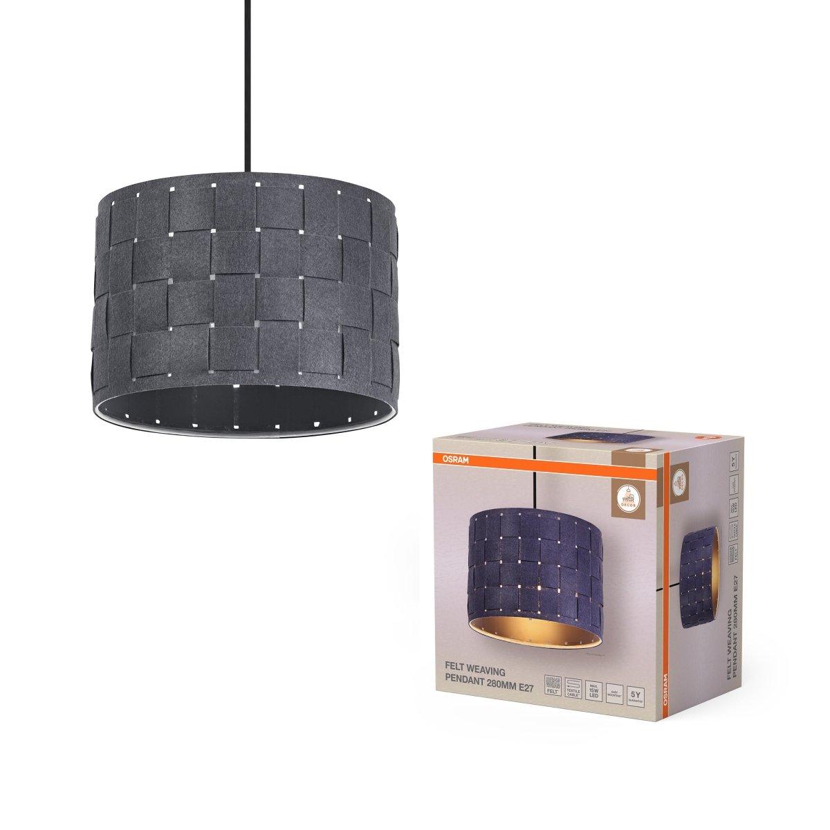 OSRAM Decor Felt Weaving Wisząca 280mm E 27 ciemnoszary - eshop Ledvance PL 4099854459344