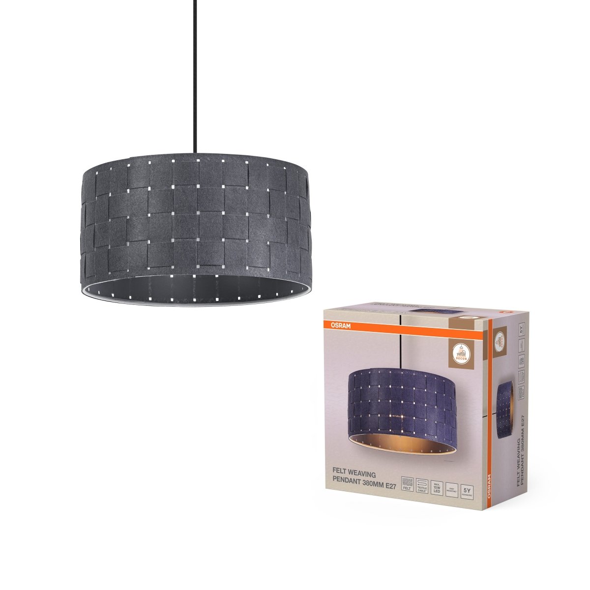 OSRAM Decor Felt Weaving Wisząca 380mm E 27 ciemnoszary - eshop Ledvance PL 4099854459368