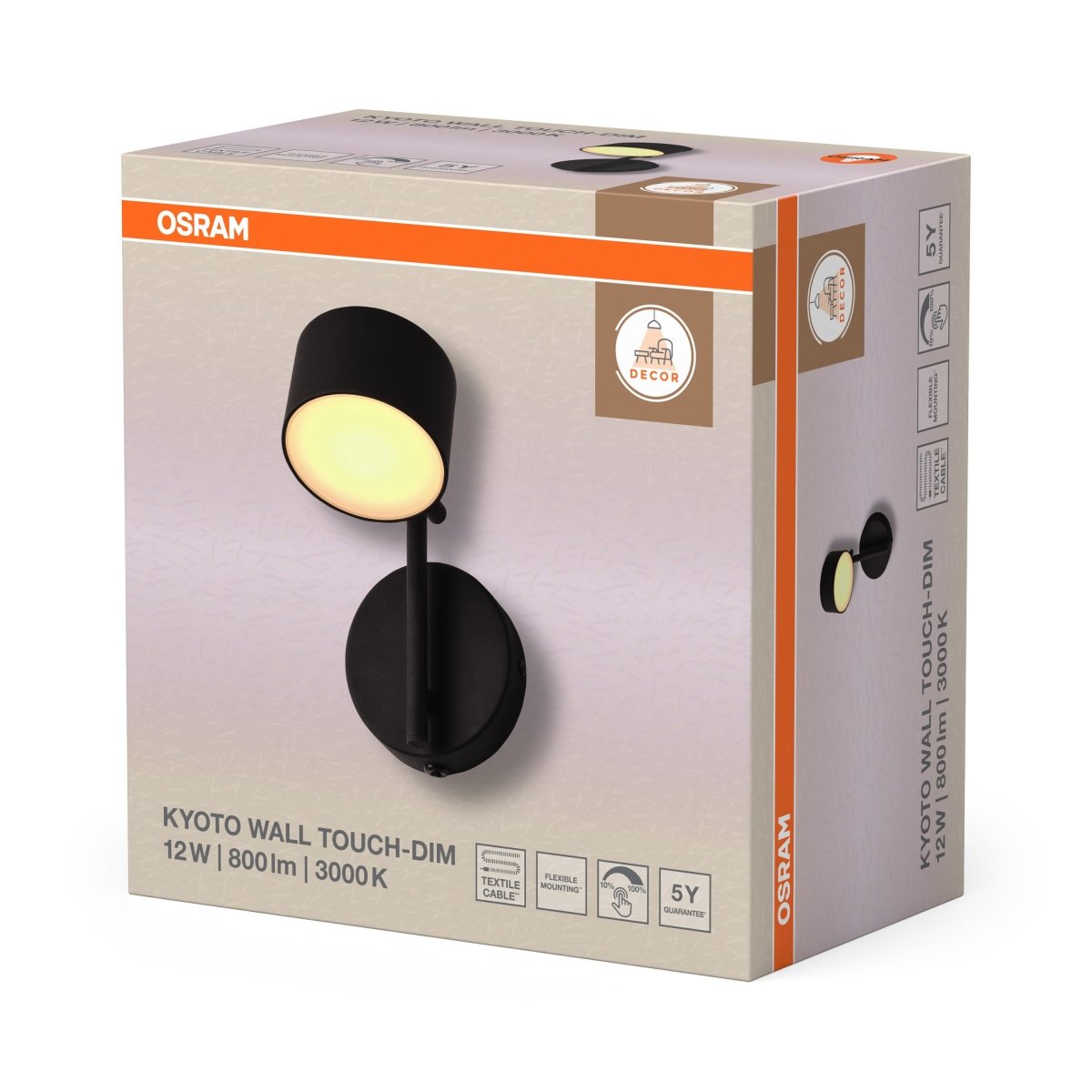 OSRAM Decor Kyoto Kinkiet 12W 930 Touch DIM czarny - eshop Ledvance PL 4058075846623