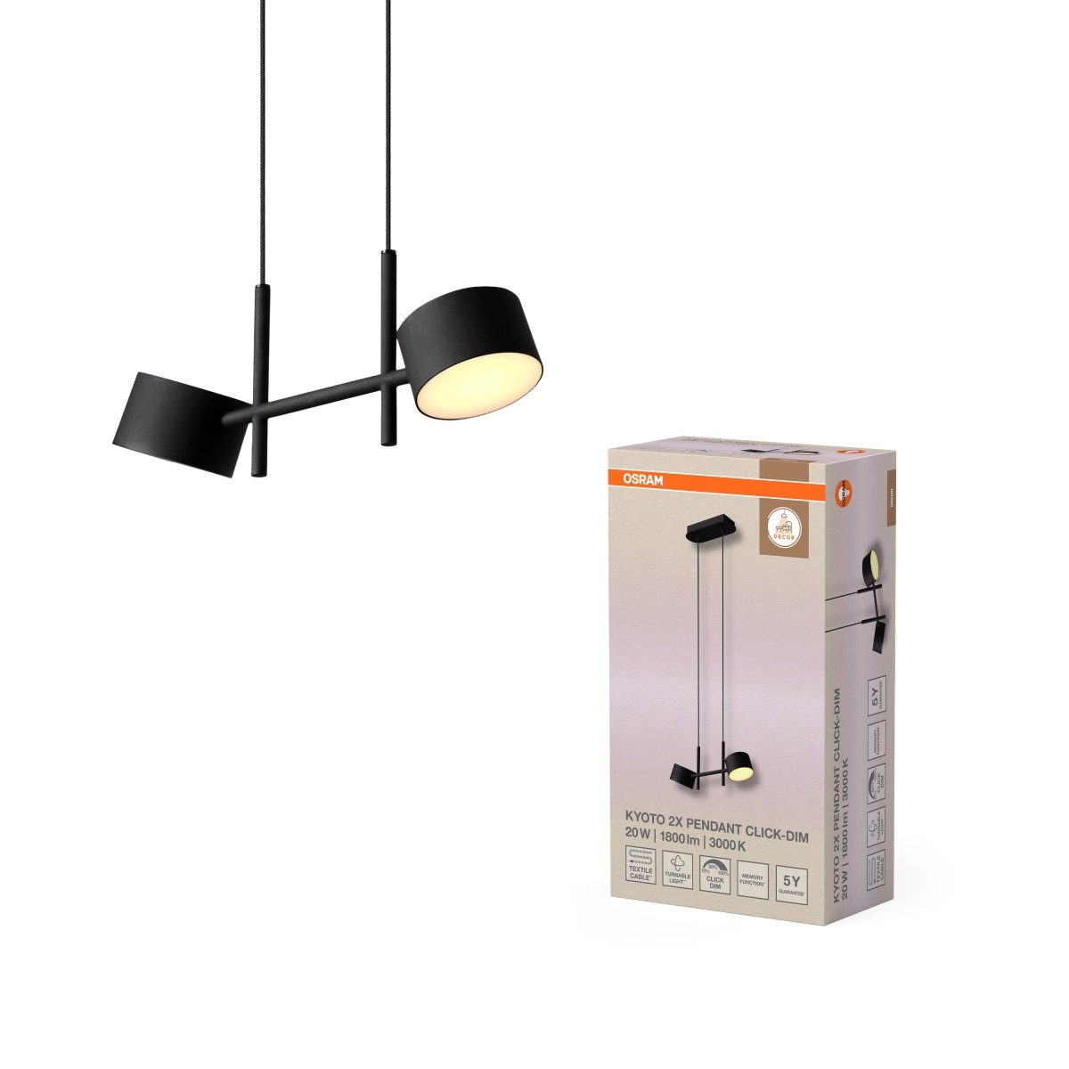 OSRAM Decor Kyoto Wisząca 2XPendant 20W 930 Click DIM czarny - eshop Ledvance PL 4058075846609