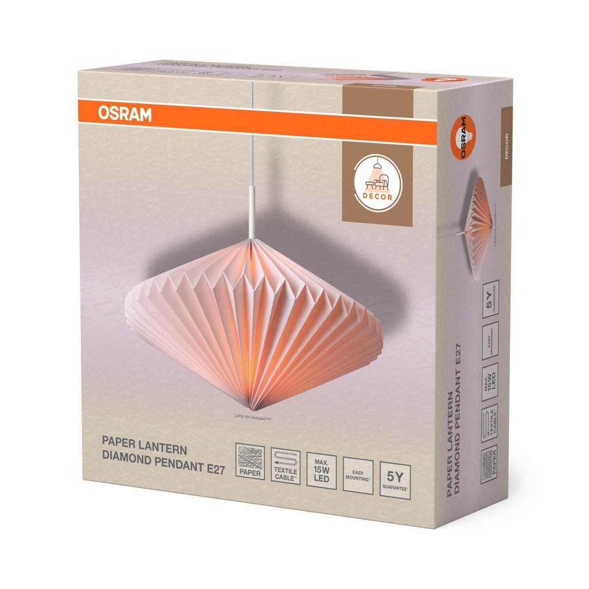 OSRAM Decor Paper Lantern Diamond Wisząca E27 biały - eshop Ledvance PL 4058075847149