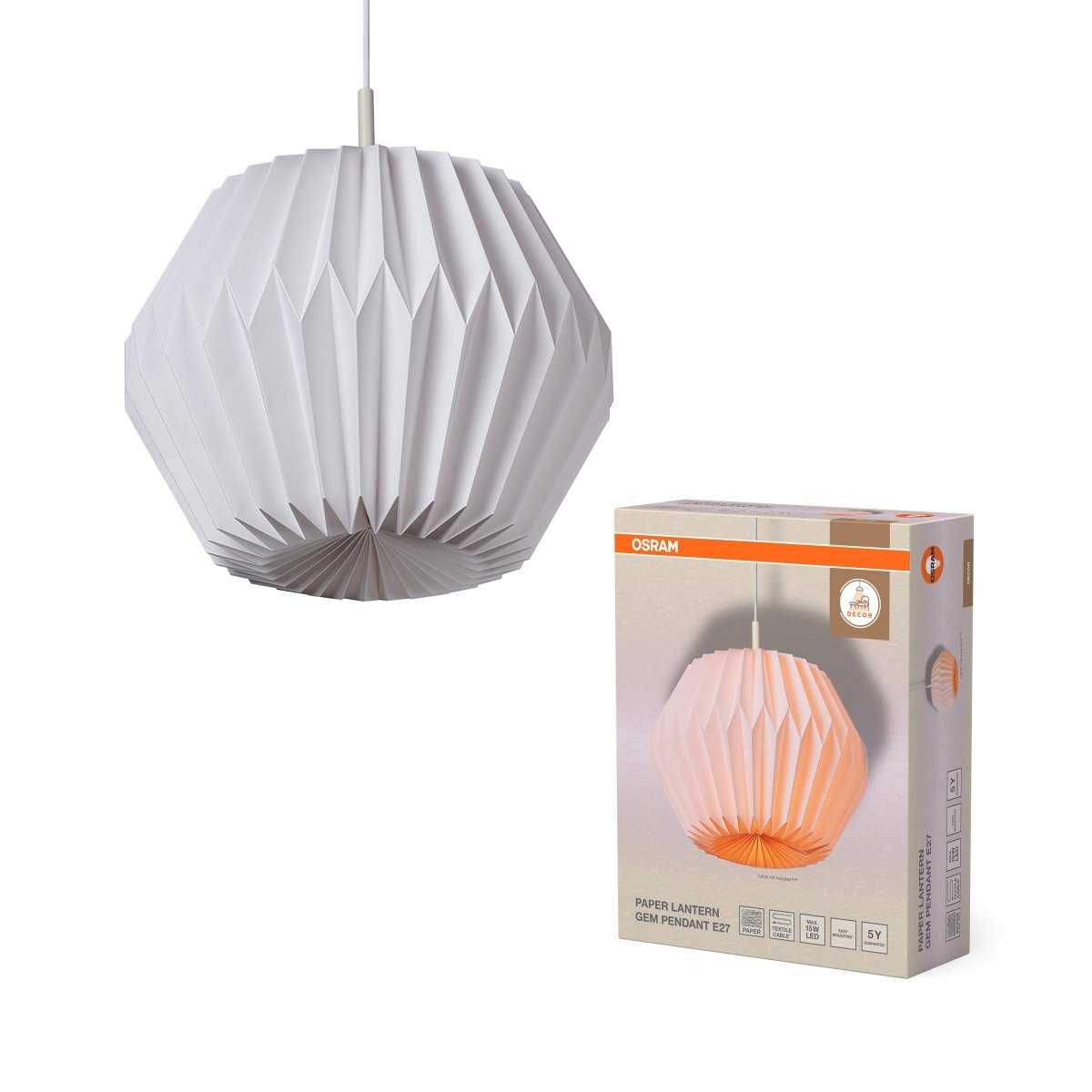 OSRAM Decor Paper Lantern Gem Wisząca E27 biały - eshop Ledvance PL 4058075847163