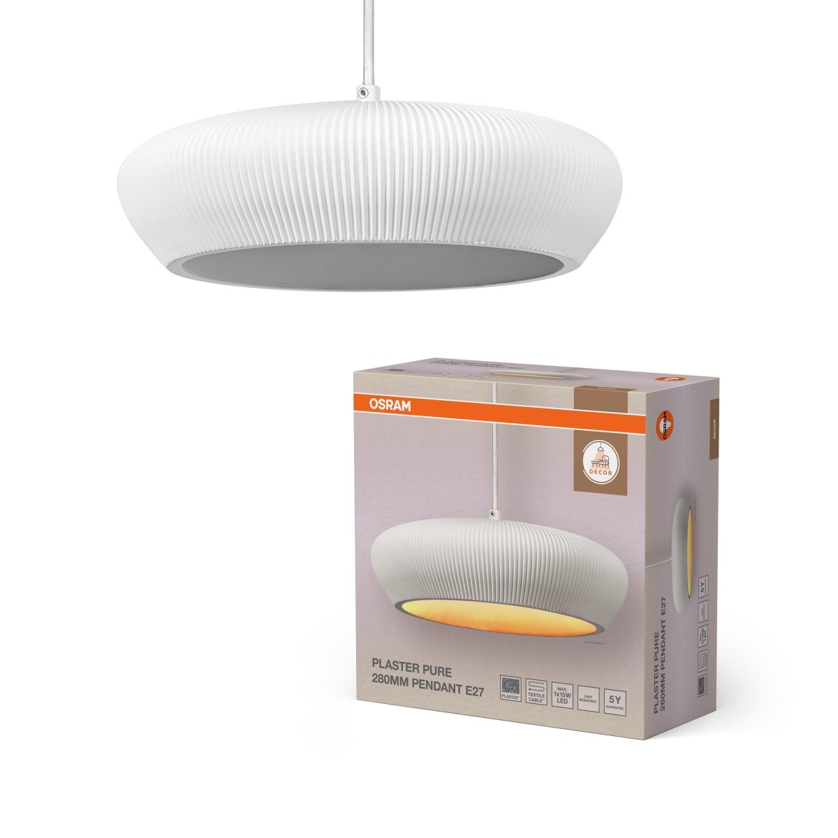 OSRAM Decor Plaster Pure Wisząca 280mm E27 biały - eshop Ledvance PL 4099854460838
