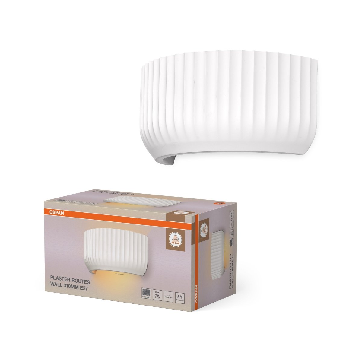 OSRAM Decor Plaster Routes Kinkiet góra 310 1xE27 biały - eshop Ledvance PL 4099854454547