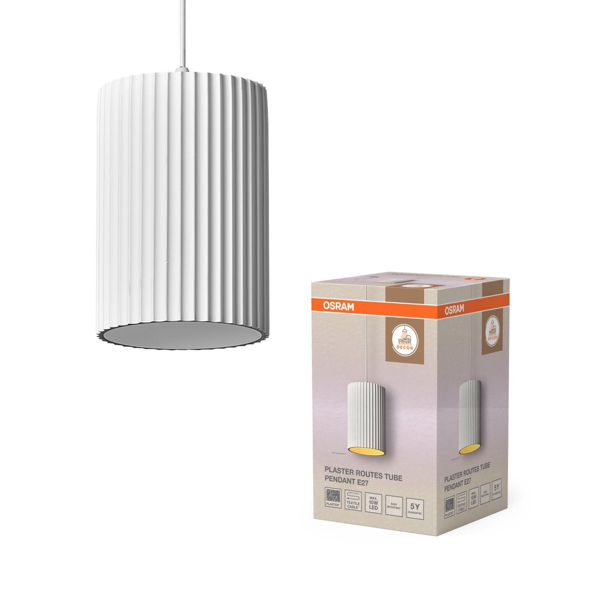 OSRAM Decor Plaster Routes Tube Wisząca 1xE27 biały - eshop Ledvance PL 4058075848467
