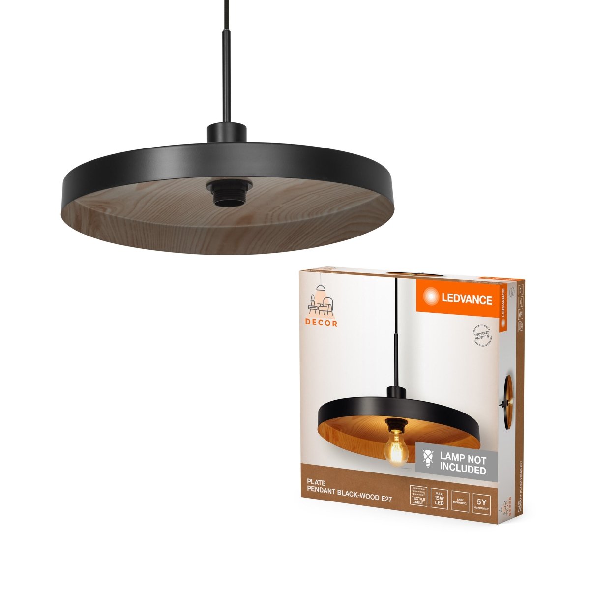 OSRAM Decor Plate Wisząca E27 Black Wood Decor - eshop Ledvance PL 4058075838727