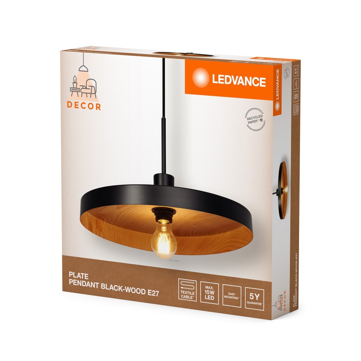 OSRAM Decor Plate Wisząca E27 Black Wood Decor - eshop Ledvance PL 4058075838727