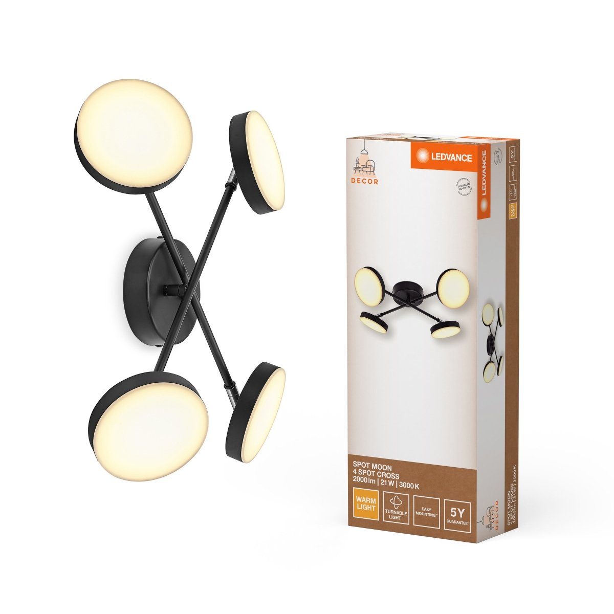 OSRAM DECOR SPOT MOON 4 - Spot Cross 21W 830 czarny - eshop Ledvance PL 4058075841543