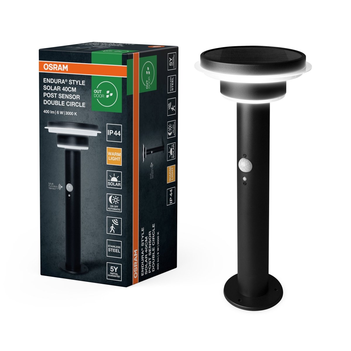 OSRAM ENDURA STYLE SOLAR DOUBLE CIRCLE słupek 40cm 6W czarny - eshop Ledvance PL 4099854455520
