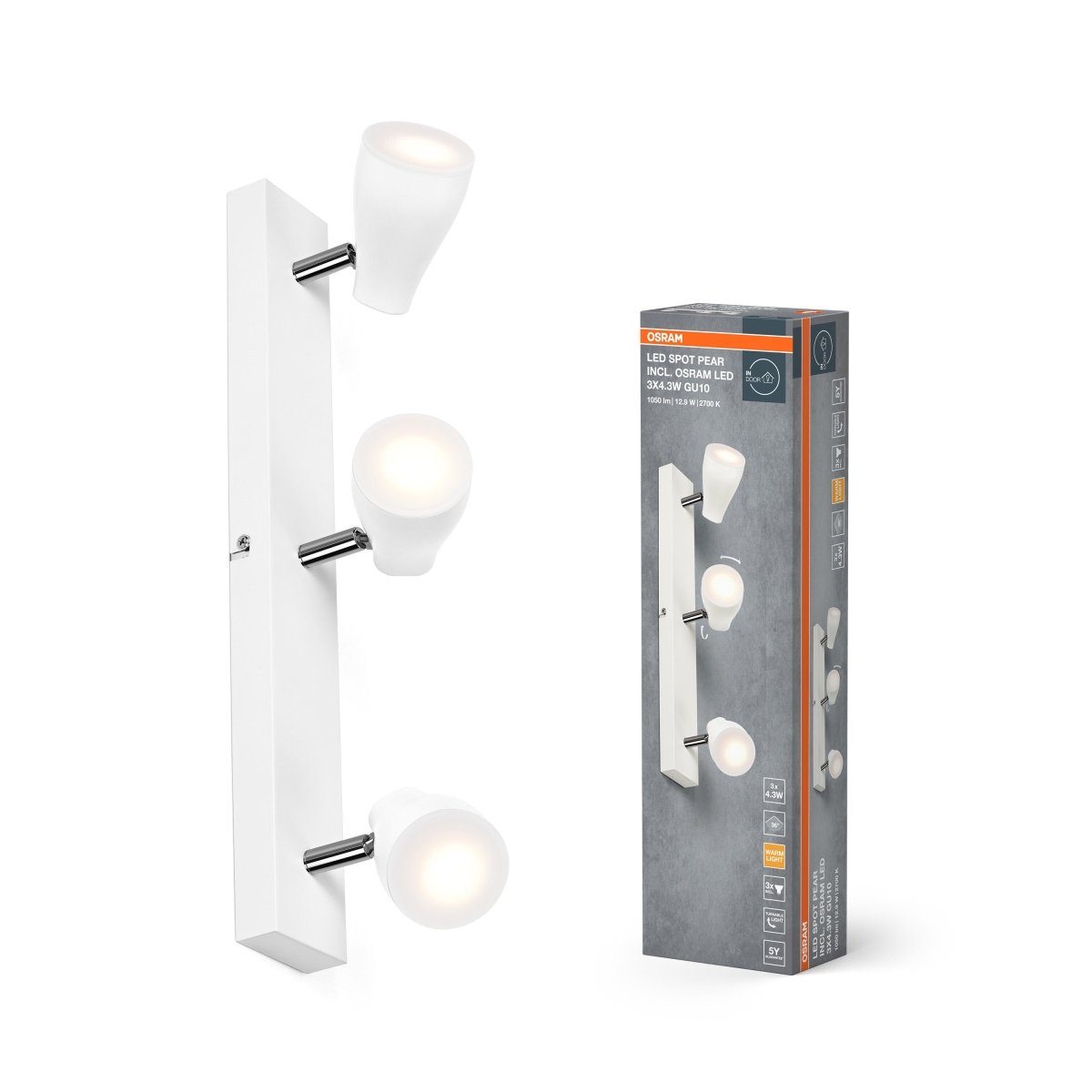 OSRAM LED SPOT PEAR biały 3x4.3W 2700K GU10 - eshop Ledvance PL 4099854473807