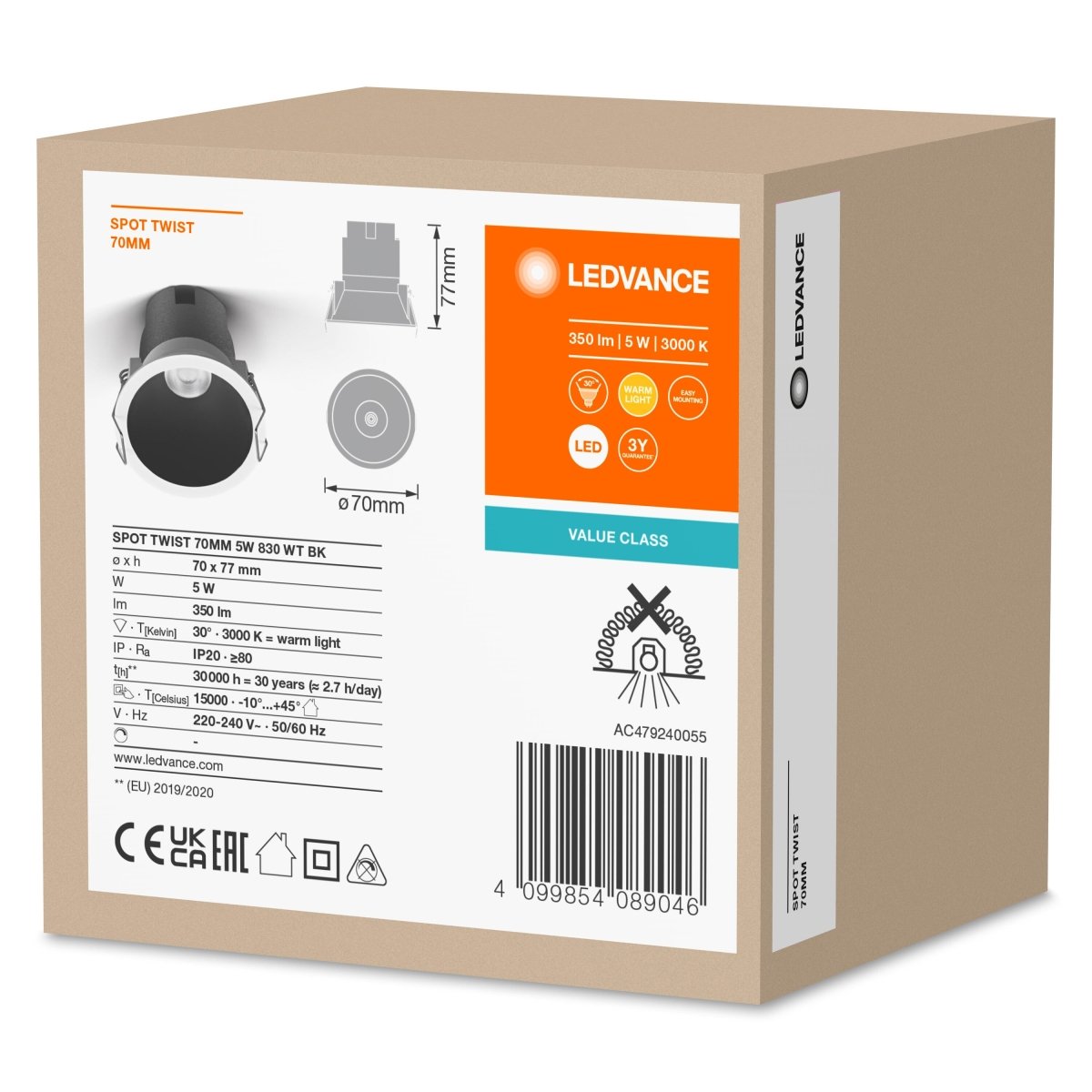 OSRAM LED SPOT RECESS TWIST PRO 70mm 5W 3000K biały/czarny - eshop Ledvance PL 4099854089046
