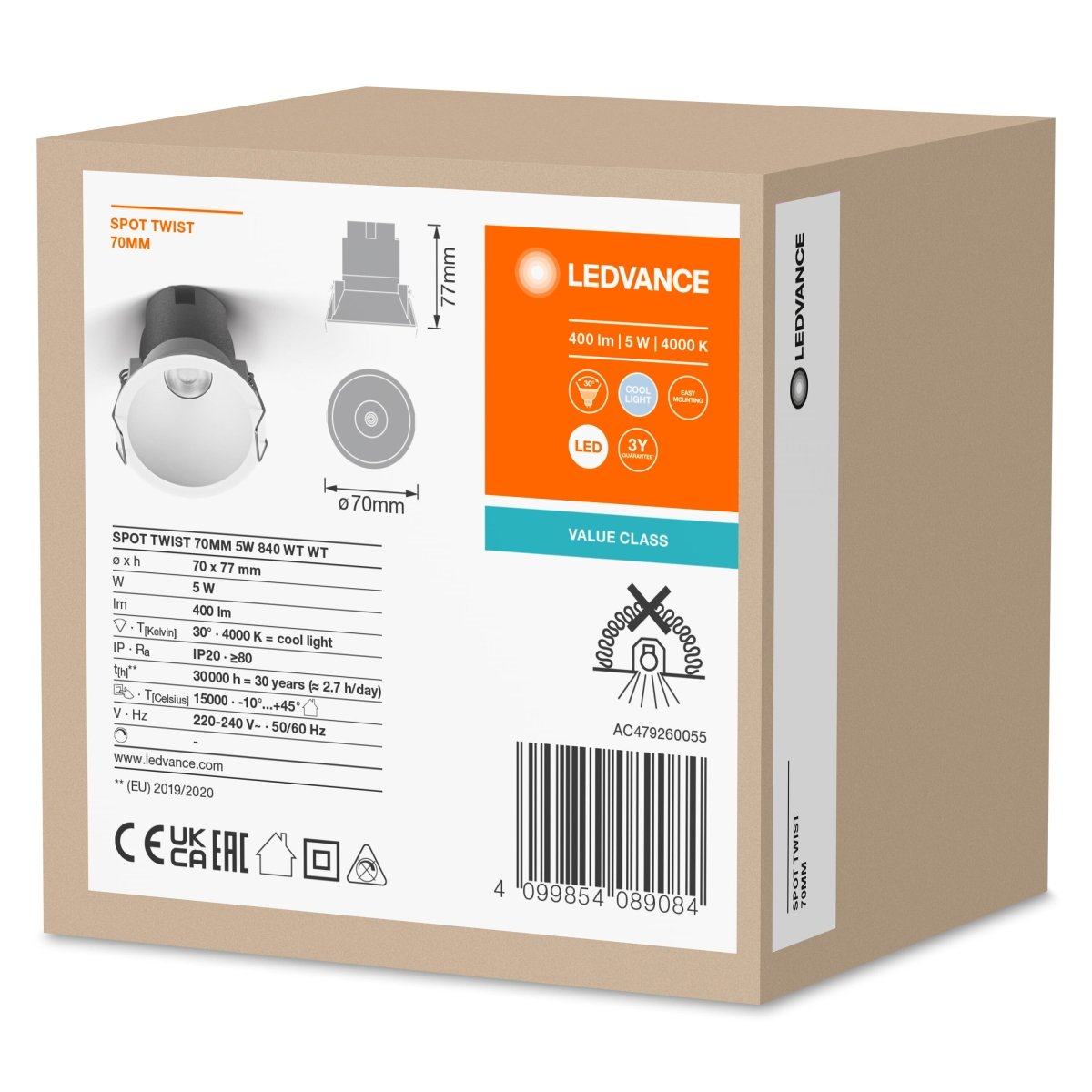 OSRAM LED SPOT RECESS TWIST PRO 70mm 5W 4000K biały/biały - eshop Ledvance PL 4099854089084