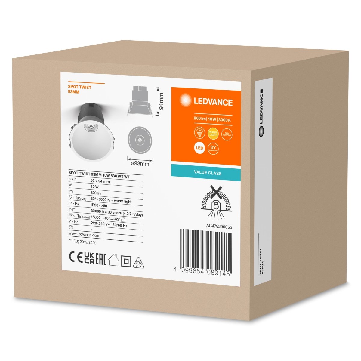 OSRAM LED SPOT RECESS TWIST PRO 93mm 10W 3000K biały/biały - eshop Ledvance PL 4099854089145