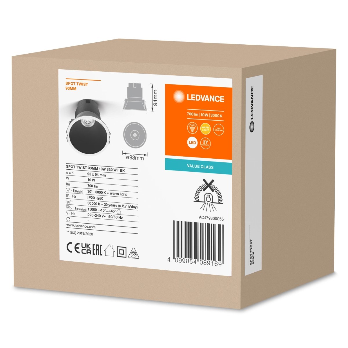 OSRAM LED SPOT RECESS TWIST PRO 93mm 10W 3000K biały/czarny - eshop Ledvance PL 4099854089169