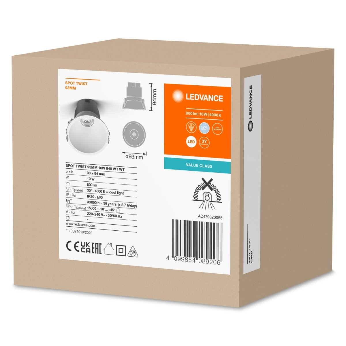 OSRAM LED SPOT RECESS TWIST PRO 93mm 10W 4000K biały/biały - eshop Ledvance PL 4099854089206
