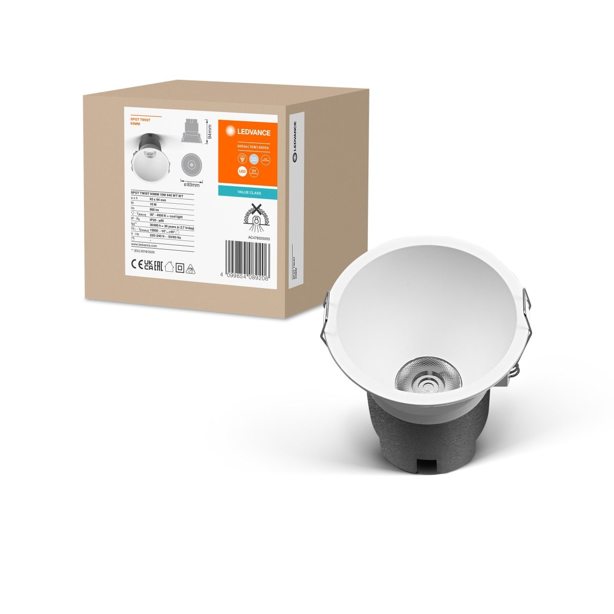 OSRAM LED SPOT RECESS TWIST PRO 93mm 10W 4000K biały/biały - eshop Ledvance PL 4099854089206