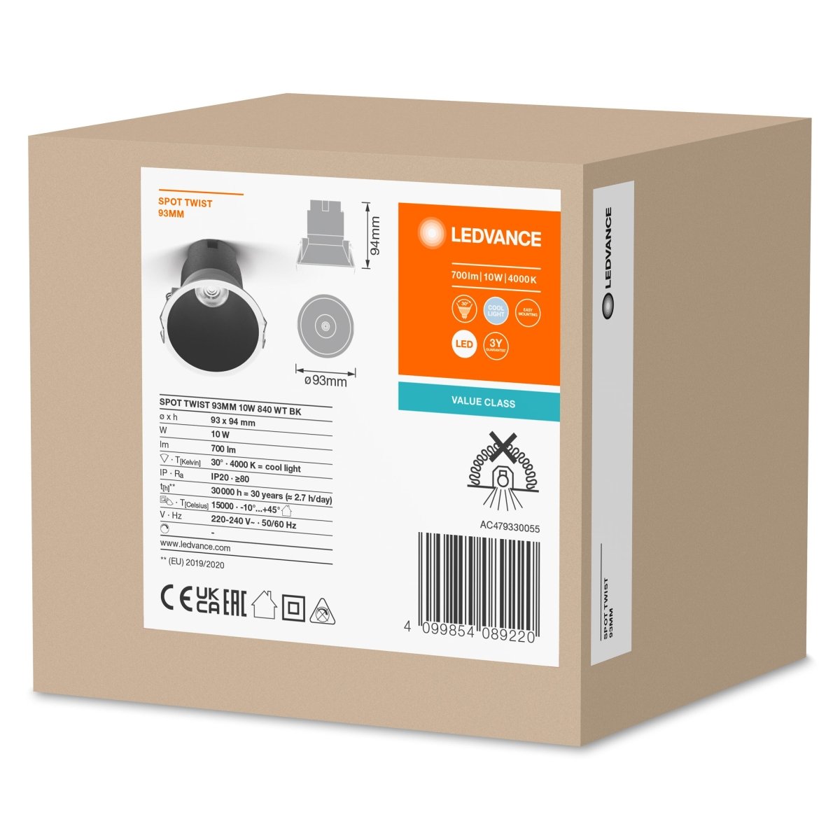 OSRAM LED SPOT RECESS TWIST PRO 93mm 10W 4000K biały/czarny - eshop Ledvance PL 4099854089220