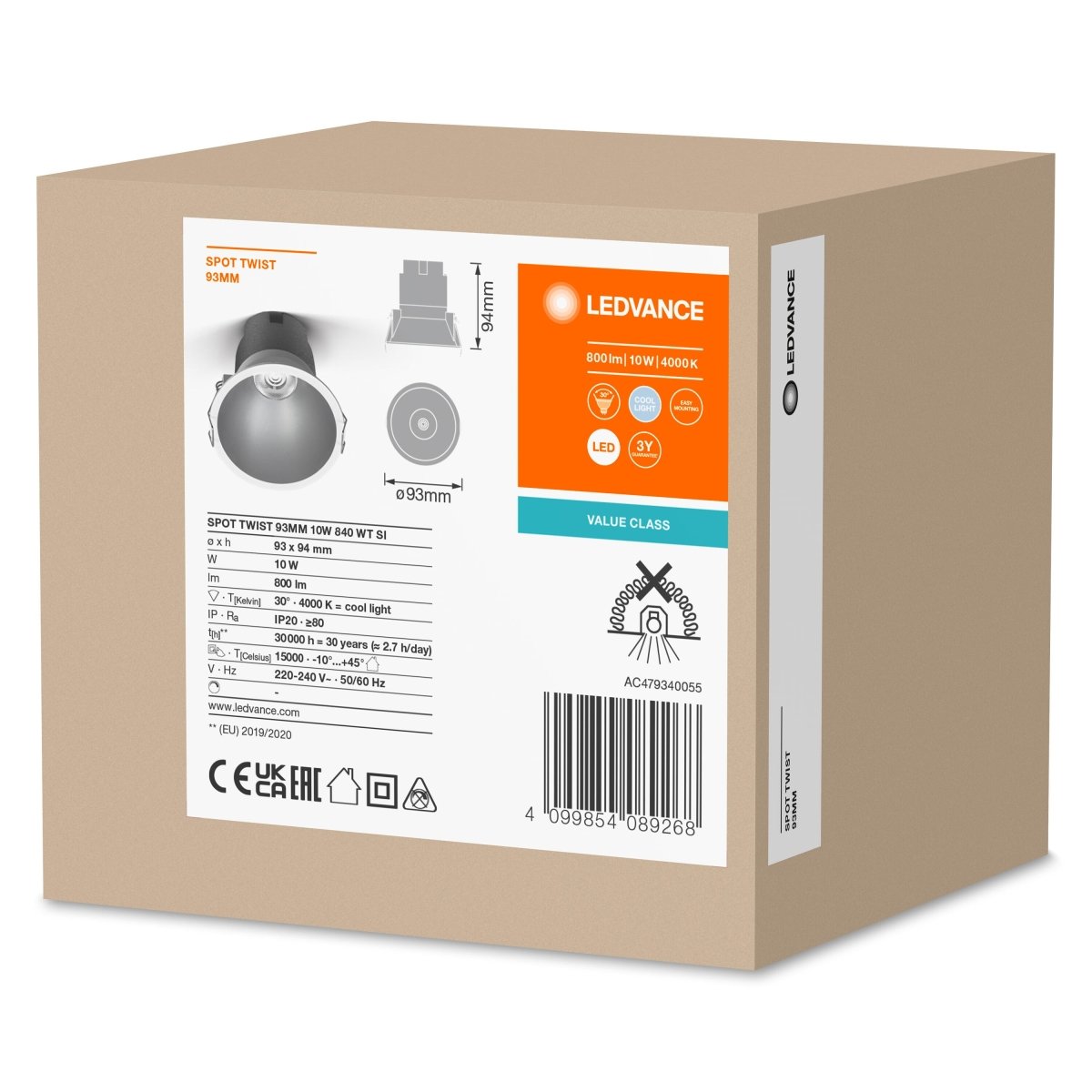 OSRAM LED SPOT RECESS TWIST PRO 93mm 10W 4000K biały/srebrny - eshop Ledvance PL 4099854089268
