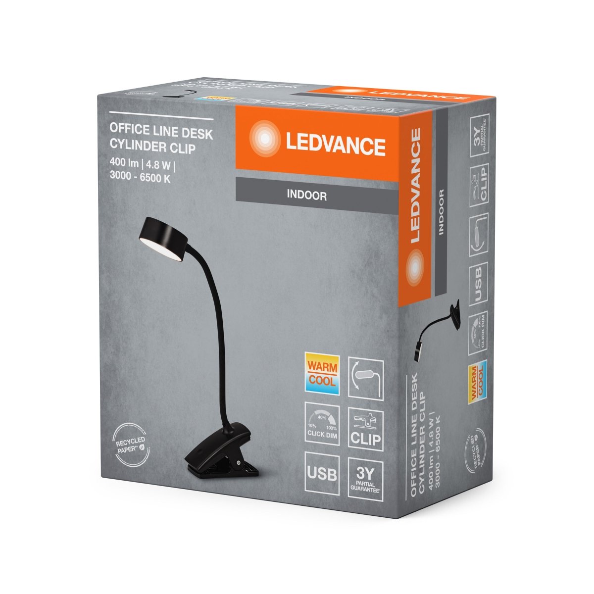 OSRAM Office Line Desk Cylinder Clip 4.8W TW, czarny - eshop Ledvance PL 4099854388460