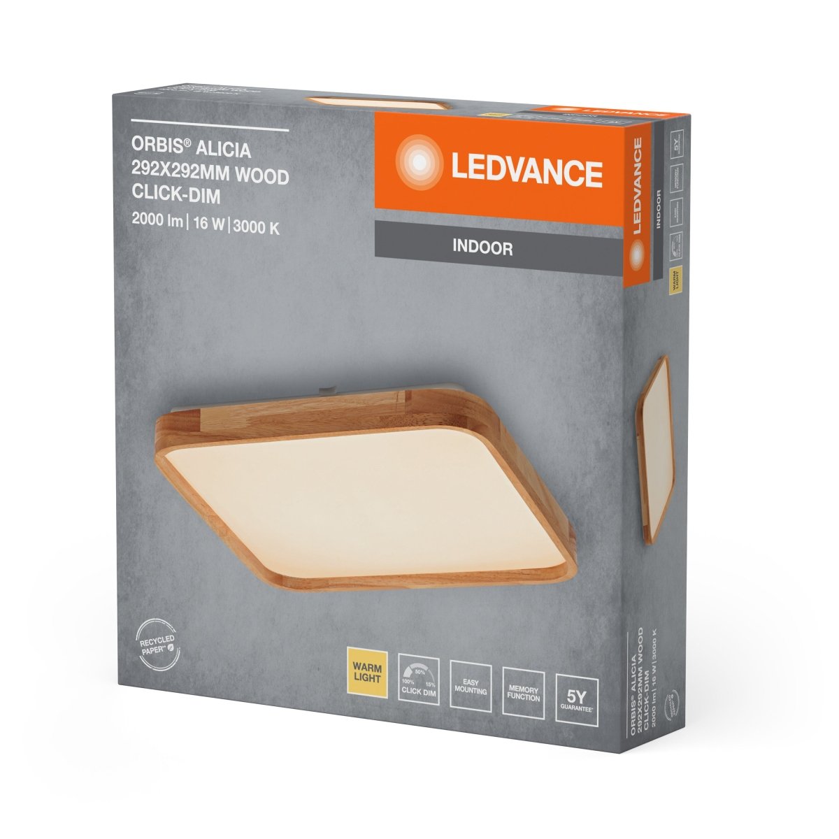 OSRAM Orbis Alicia 292X292MM 16W 830 Click DIM dekor drewno - eshop Ledvance PL 4099854283680