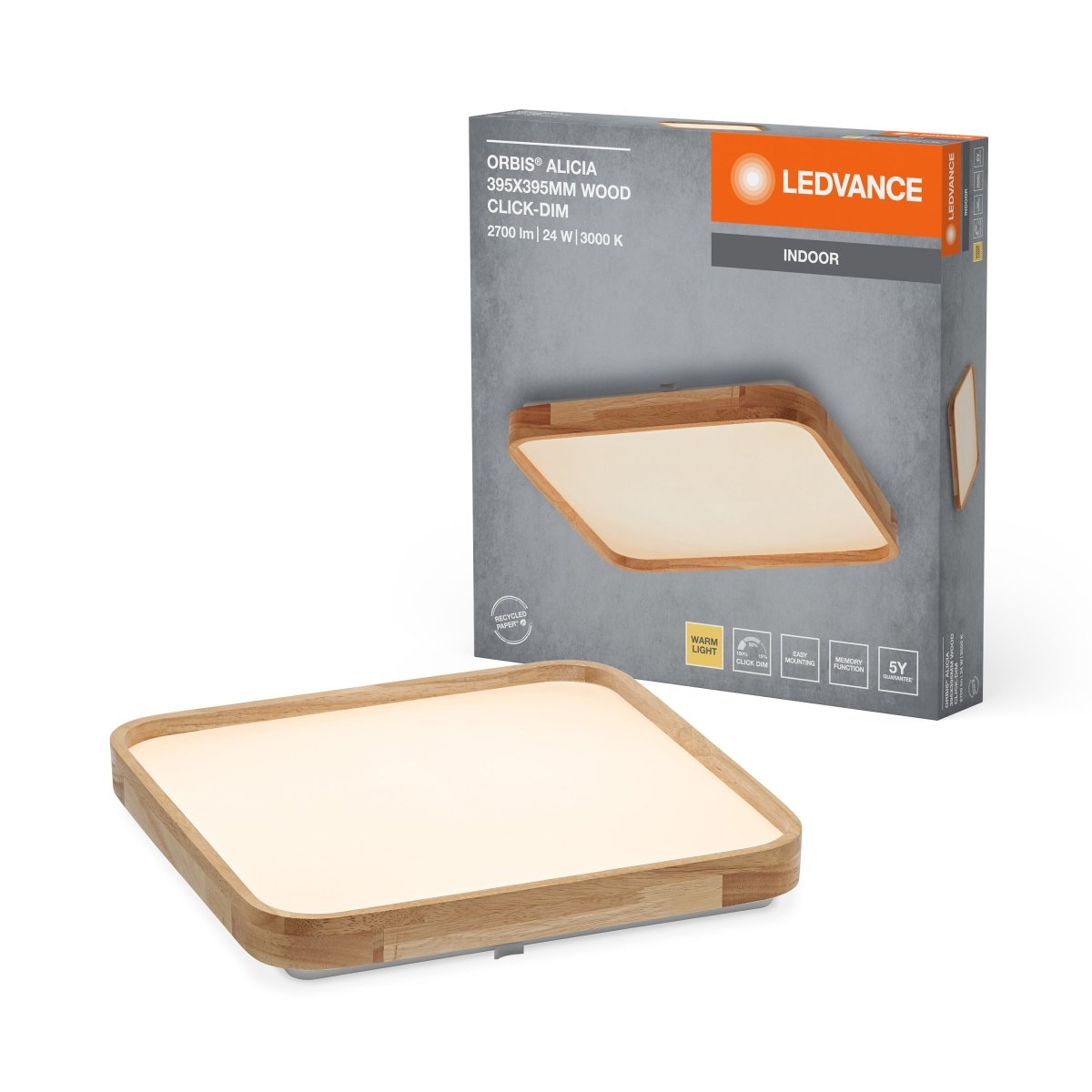 OSRAM Orbis Alicia 395x395MM 24W 830 Click DIM dekor drewno - eshop Ledvance PL 4099854283703