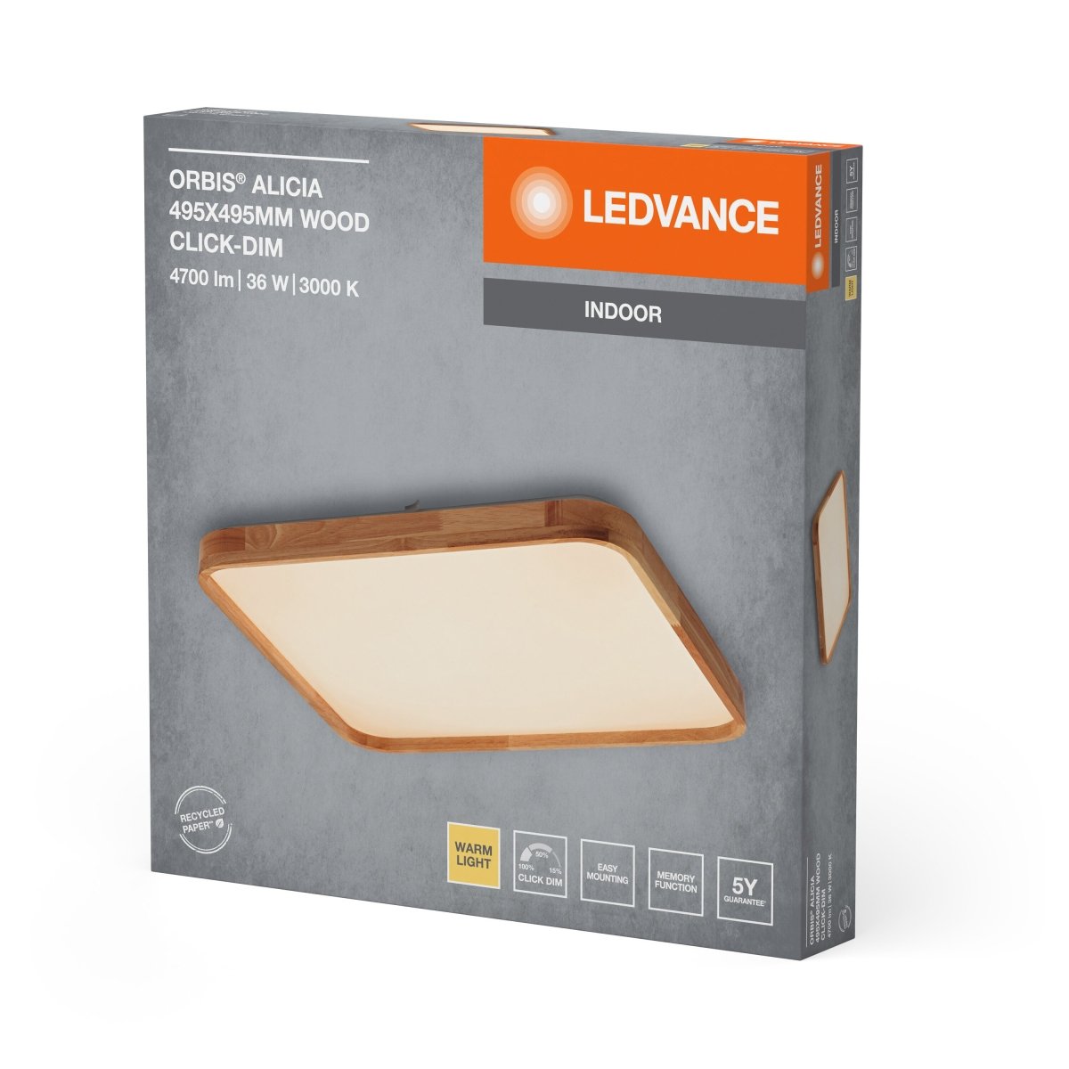 OSRAM Orbis Alicia 495X495MM 36W 830 Click DIM dekor drewno - eshop Ledvance PL 4099854283727